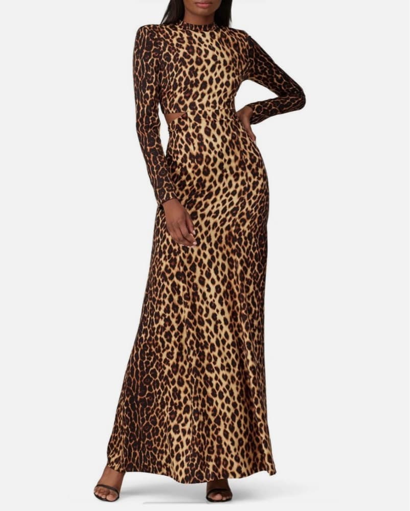 ALC Leopard Long Sleeve Silk Maxi Dress - Image 1