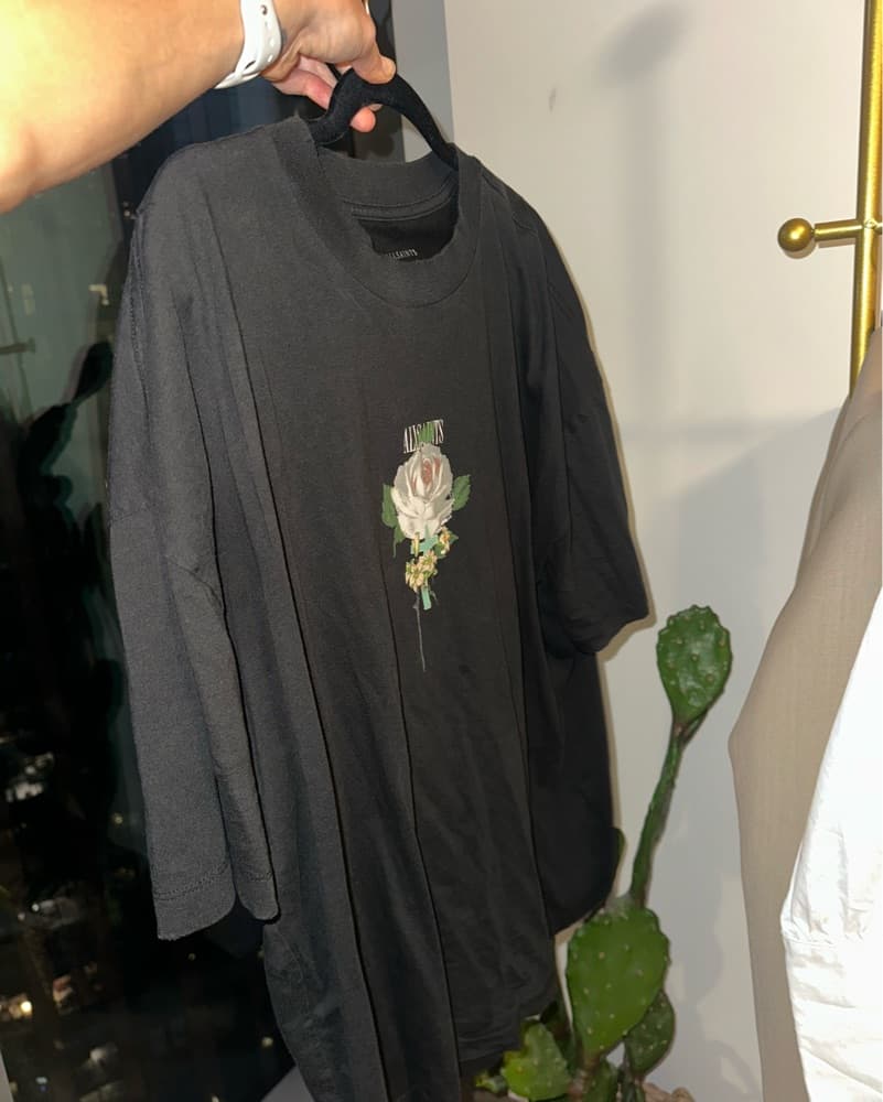 Allsaints Floral Embroidered Black T-Shirt - Image 4