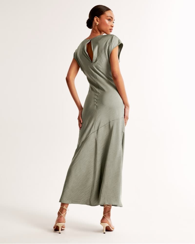 Short Sleeve Crinkle Satin Maxi Dress - Image 2