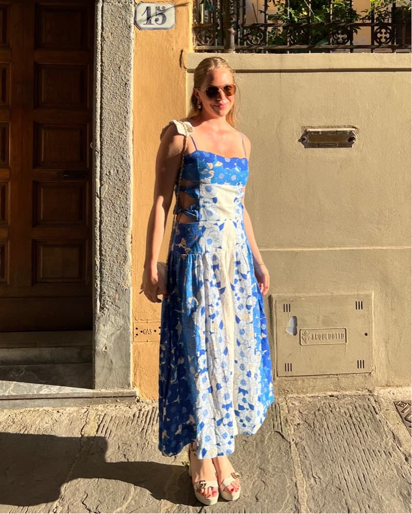 Farm Rio Blue Flower Cutout Dress - Image 3