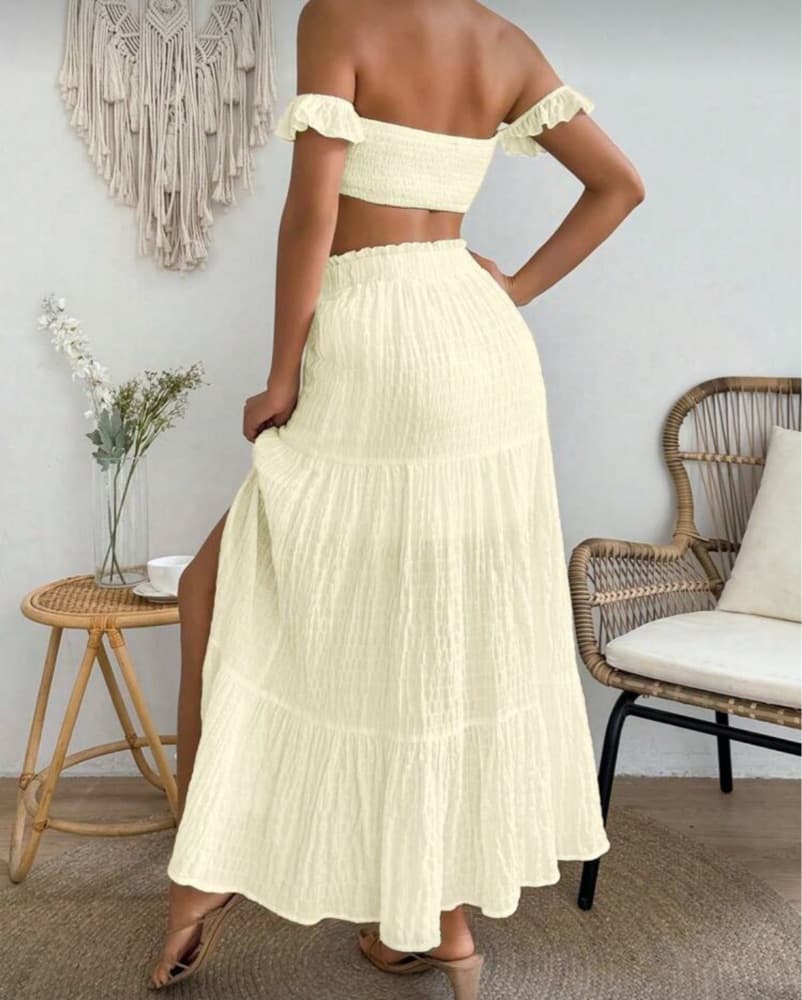 Feminine Cream Ruffle Maxi Dress - Image 1