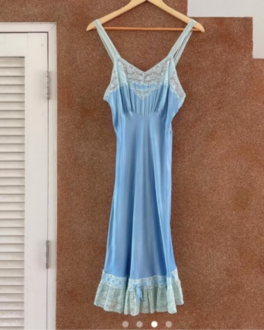 Vintage Hand Dyed Blue Silk Dress - Image 3
