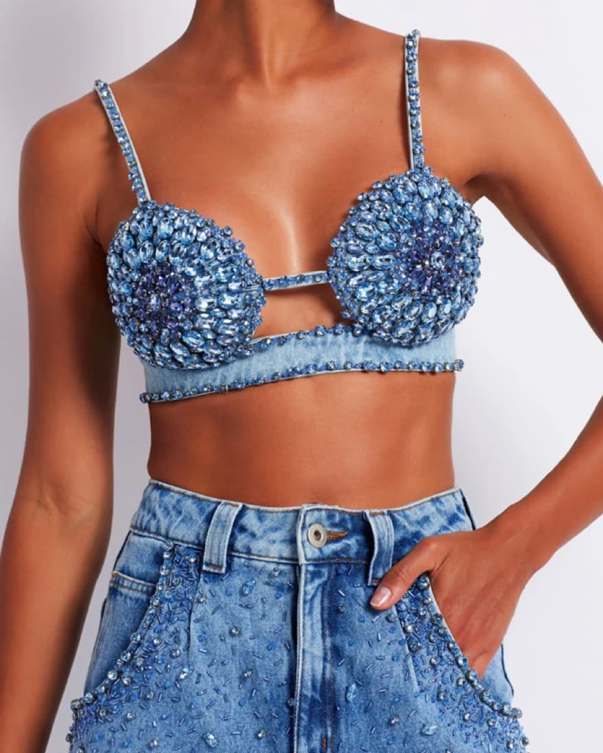 PatBo Rhinestone Denim Bra Top - Image 1