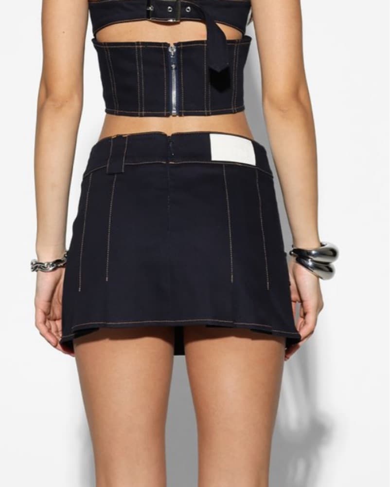 Navy Denim Mid Rise Mini Skirt - Image 2