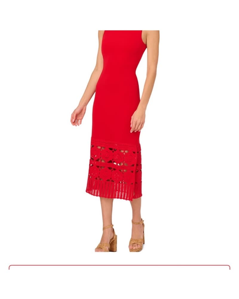 Red/Orange Knit Crochet Dress - Image 3