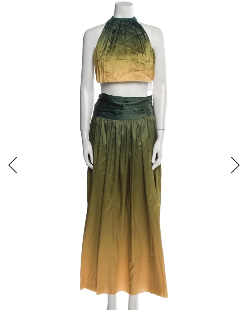 Janthee Green Ombre Silk Skirt Set XS - Image 1