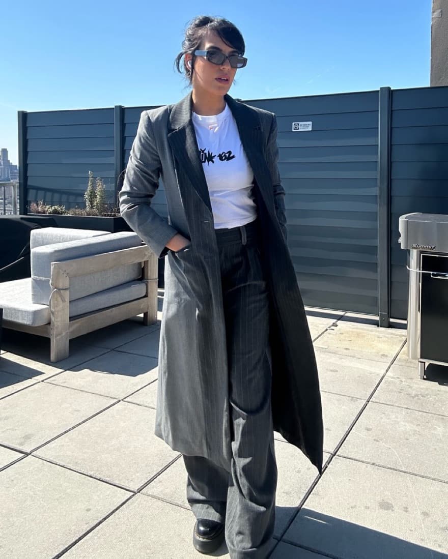 Pinstriped Longline Coat and Pant set - Image 1