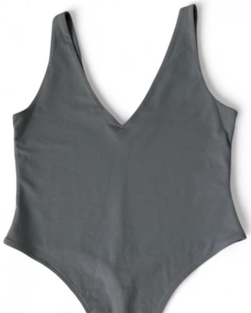 Babaton Grey V-Neck Bodysuit - Image 1