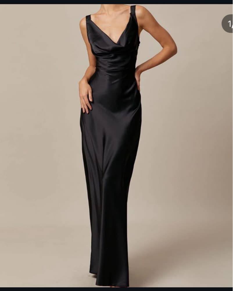 Rihoas Black Maxi Satin Cowl Neck Dress - Image 1
