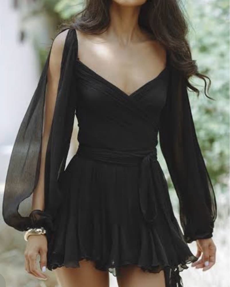 Elegant Black Ruffle Dress - Image 2