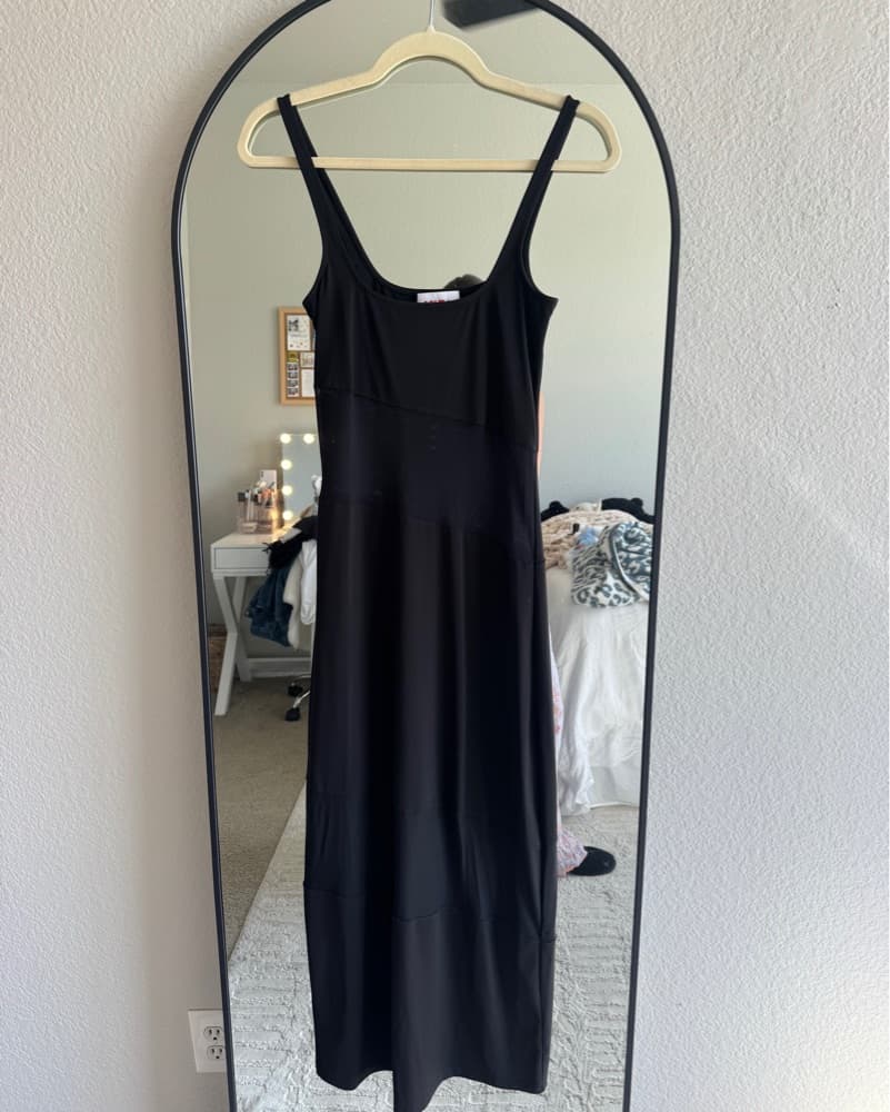 Solid And Shriped Mesh Midi Dress - Image 1