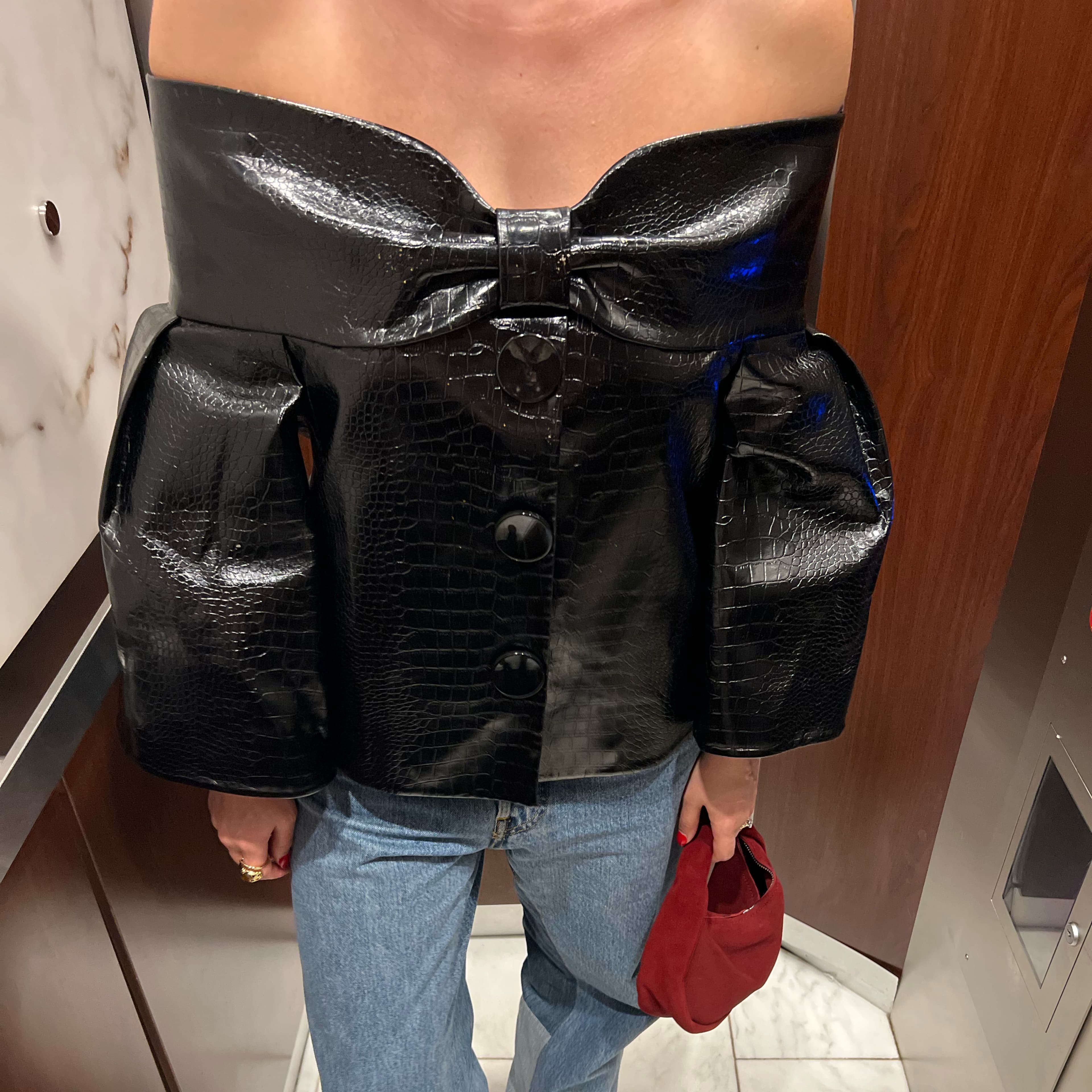 SHUSHO/TONG Black Bow Leather Top - Image 2