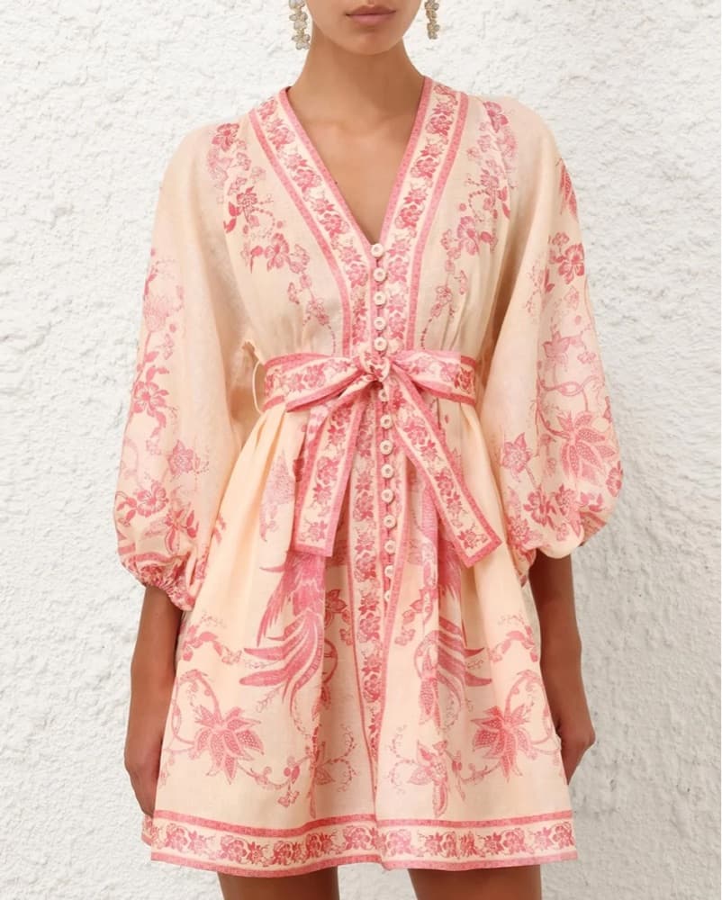 Zimmermann Lucky Plunge Floral Linen Mini Dress - Image 1