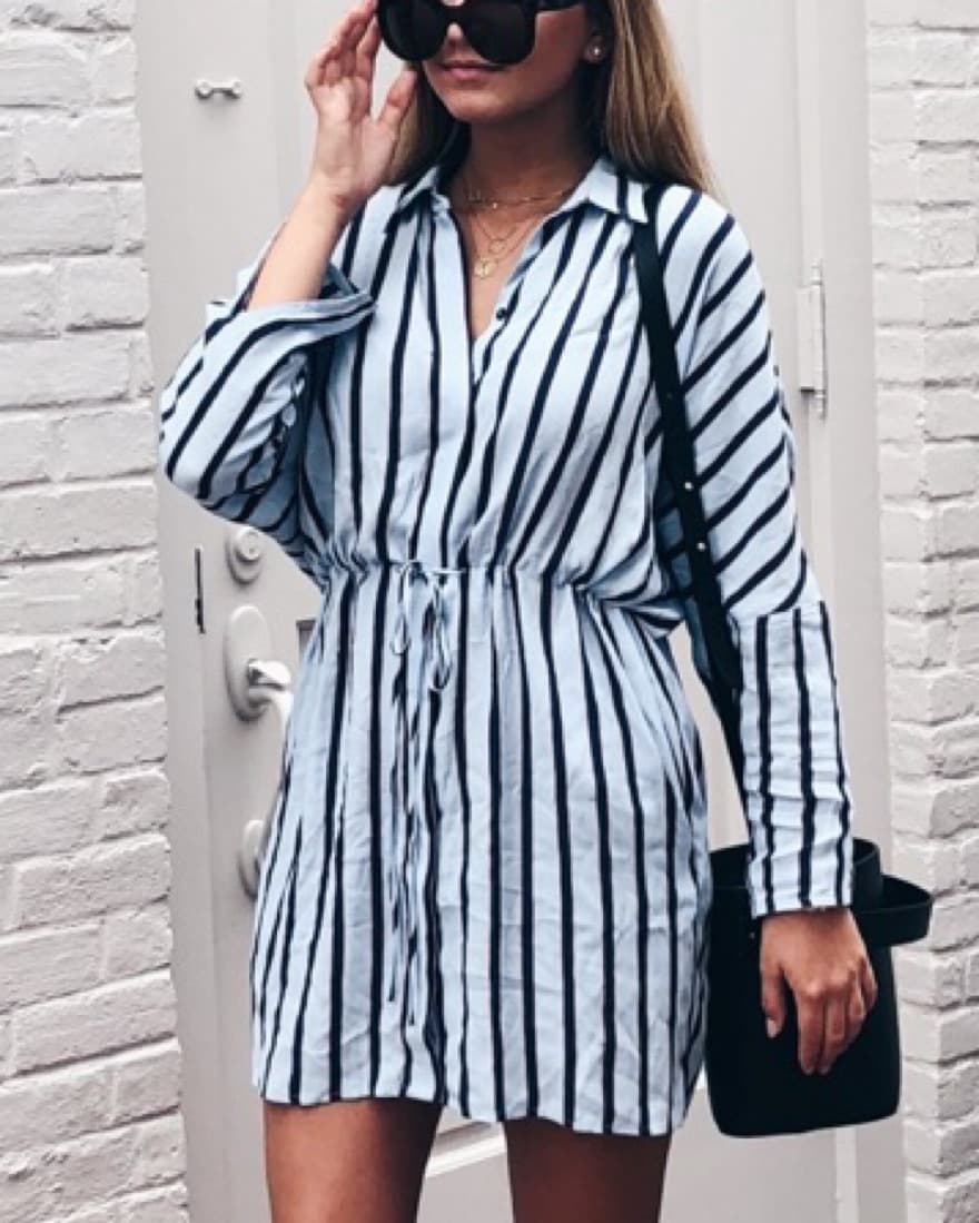 Topshop Drawstring Striped Shirt Dress - Image 3