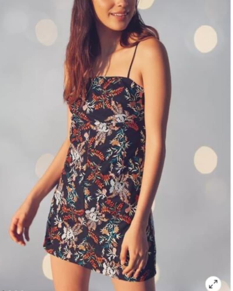 UO Embroidered Ponte Straight-Neck Dress - Image 1