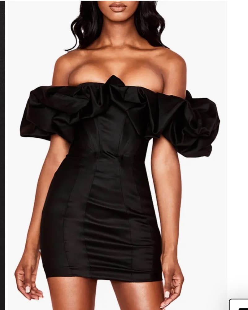 Black Satin Corset Ruffle Mini Dress  - Image 2