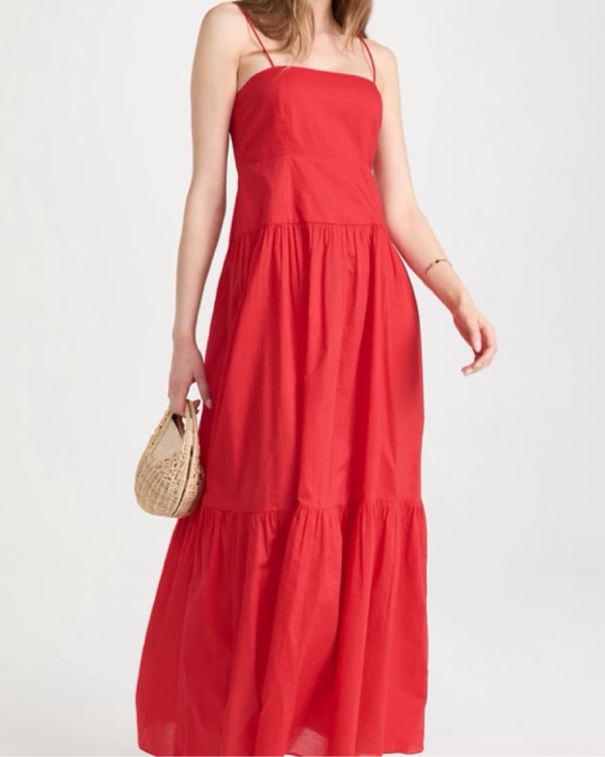 Red Long Flowy Square Neck Dress - Image 4