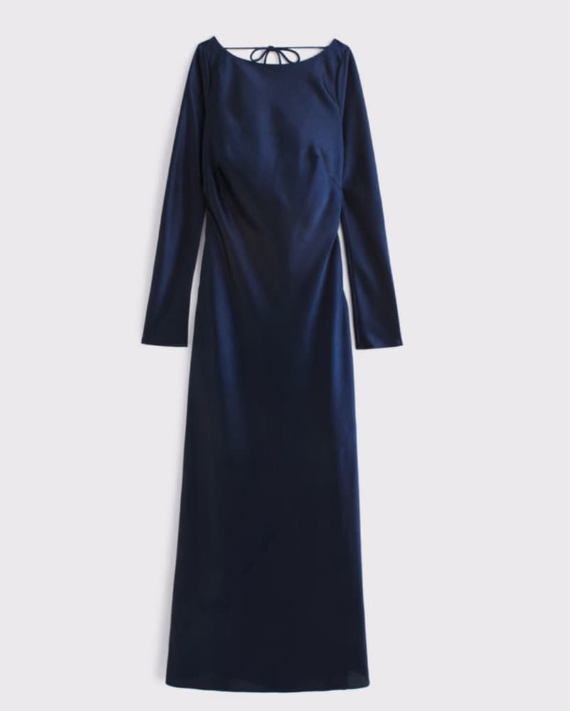 Long Sleeve Cowl Back Maxi Dress in Navy - Image 3