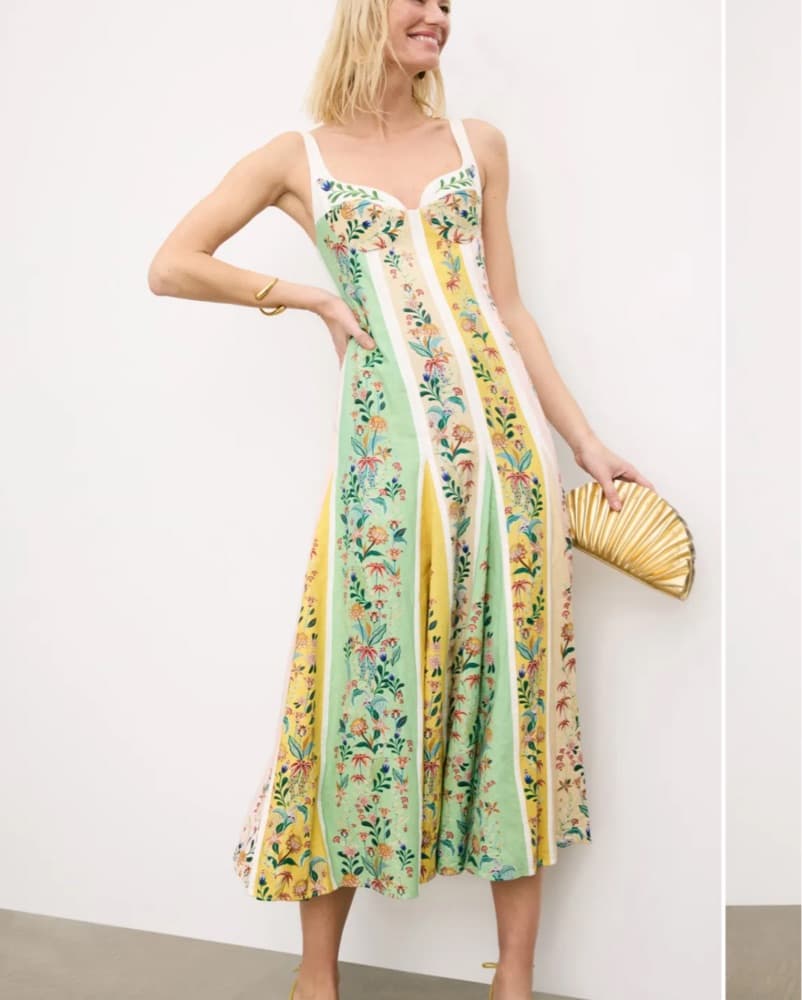 Delicate Floral Stripes Midi Dress - Image 1