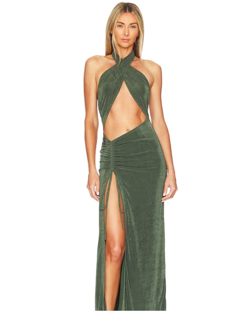 Elegant Olive Green Halter Gown - Image 1