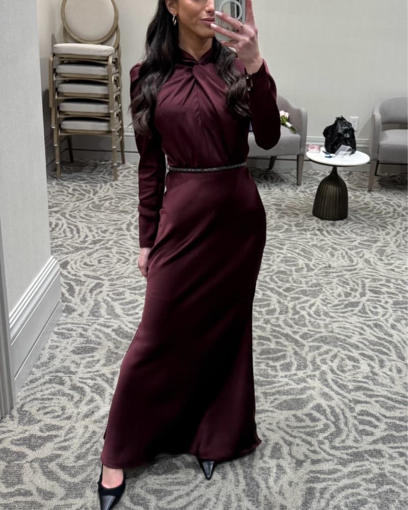 Self Portrait Burgundy Satin Maxi Dress - Image 1