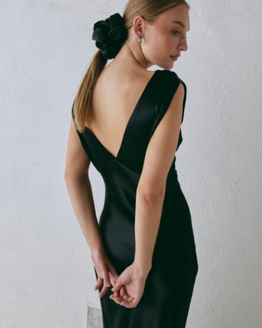 Black Satin Maxi Dress - Image 3