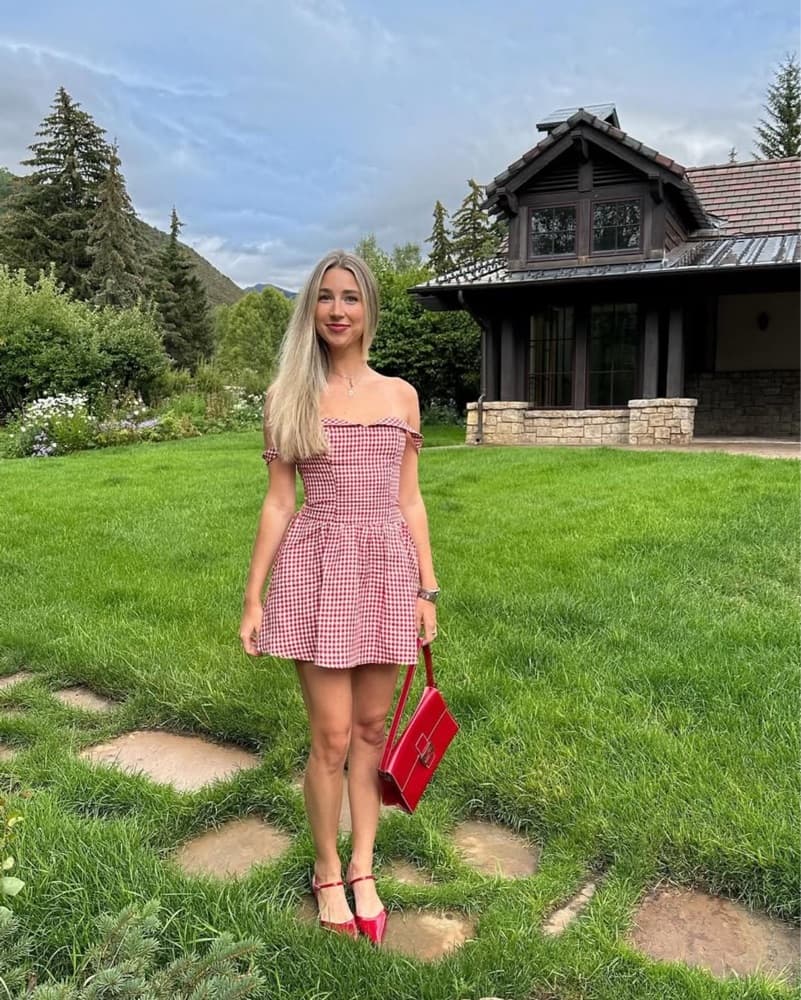 Reformation Red Checkered Dress - Image 3