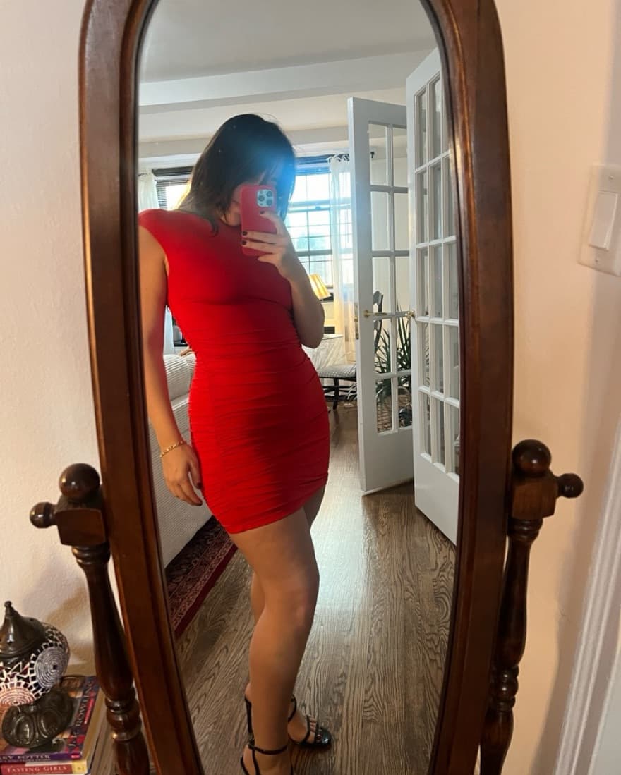 Red Ruched Backless Mini Dress - Image 3