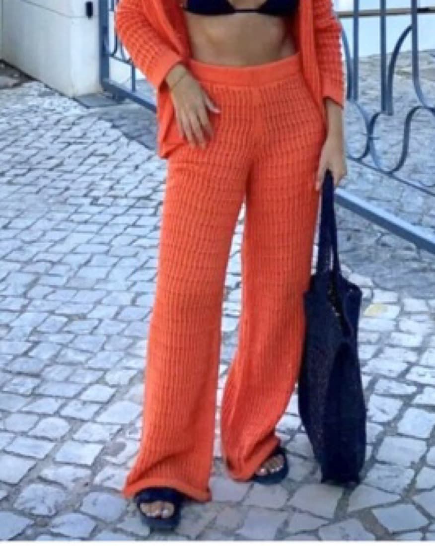 Zara Orange Crochet Beach Pants - Image 1