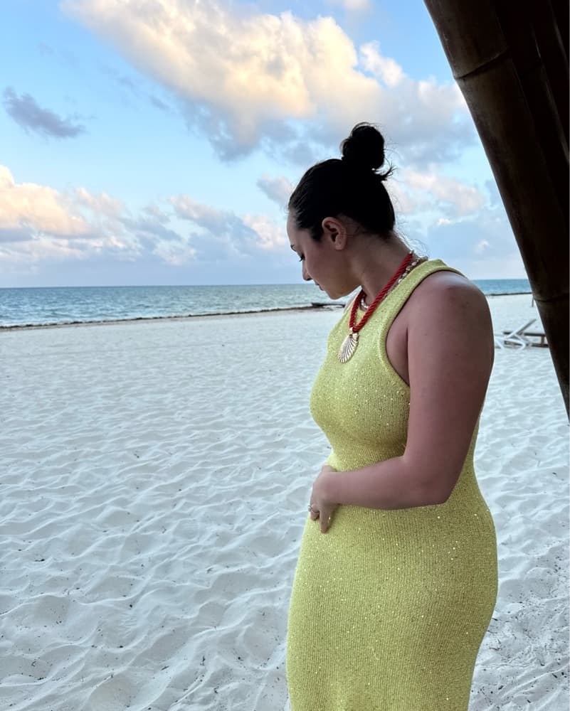 Yellow Sparkly sequin Knit long Dress - Image 4