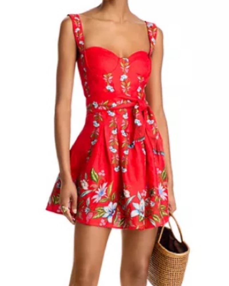 Farm Rio Linen Sweet Bloom Red Dress XS - Image 1