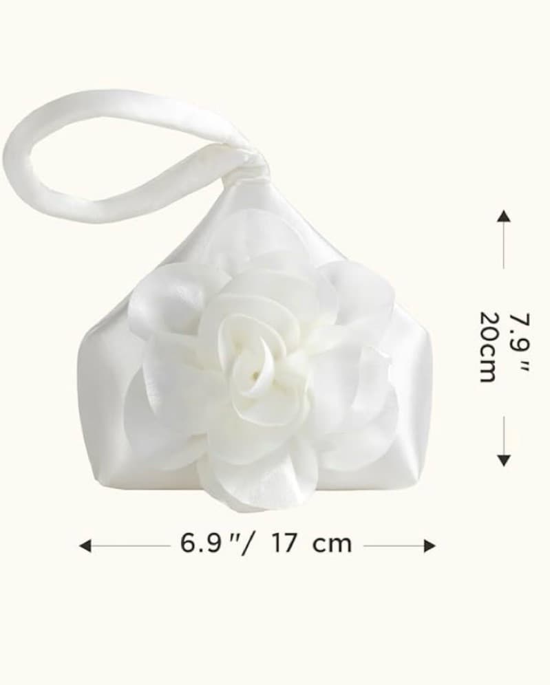 White Satin Floral Bag - Image 4