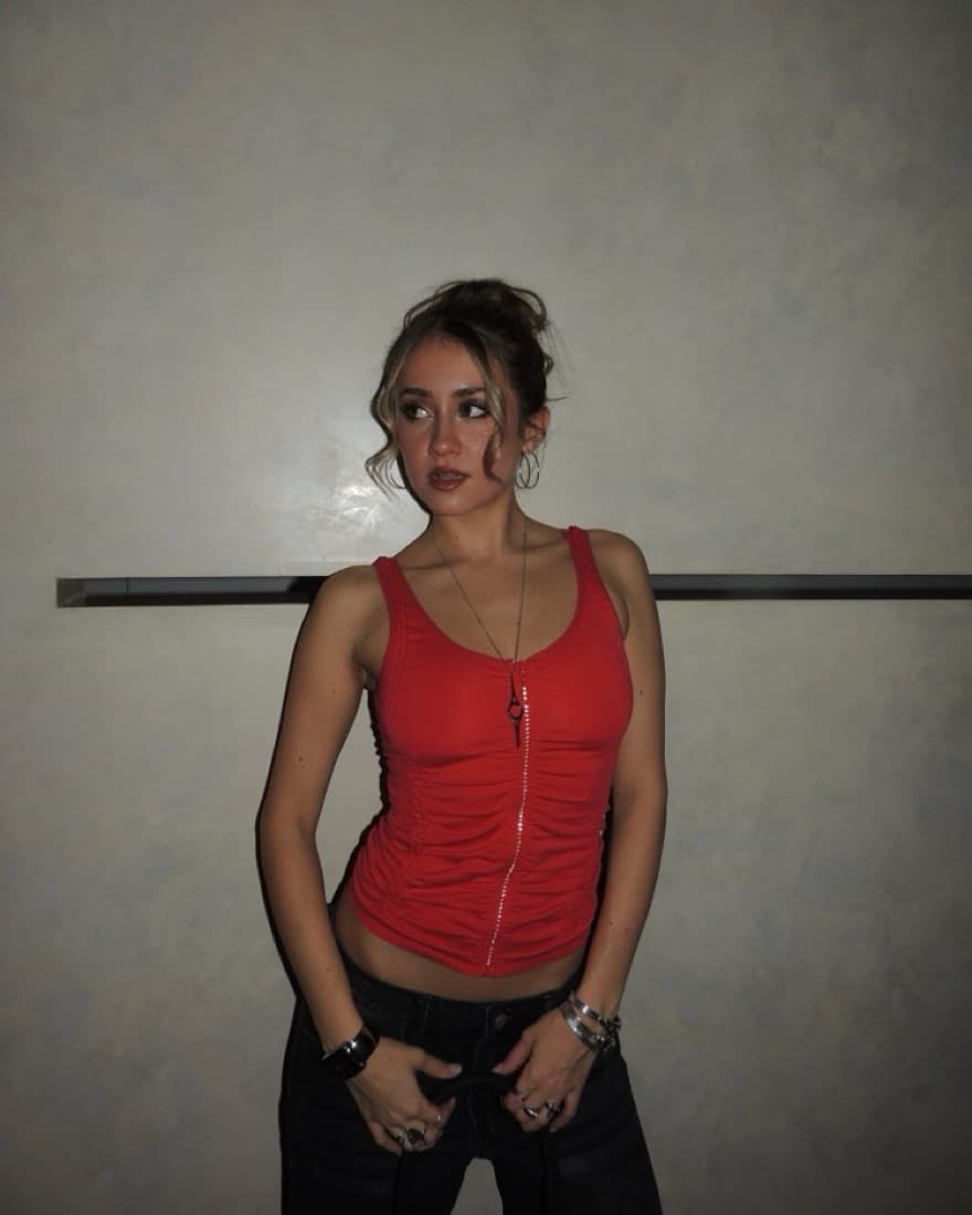 Vintage Red Rhinestone Zipper Tank - Image 4