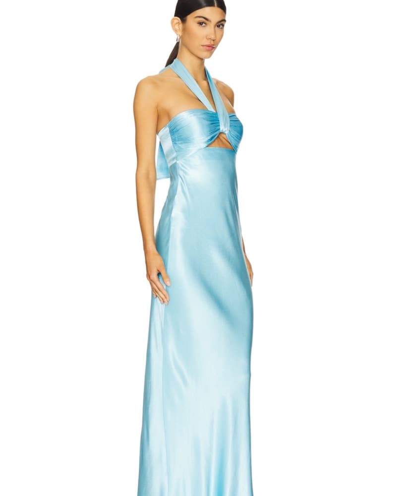 la lune ruched halter maxi dress blue - Image 2