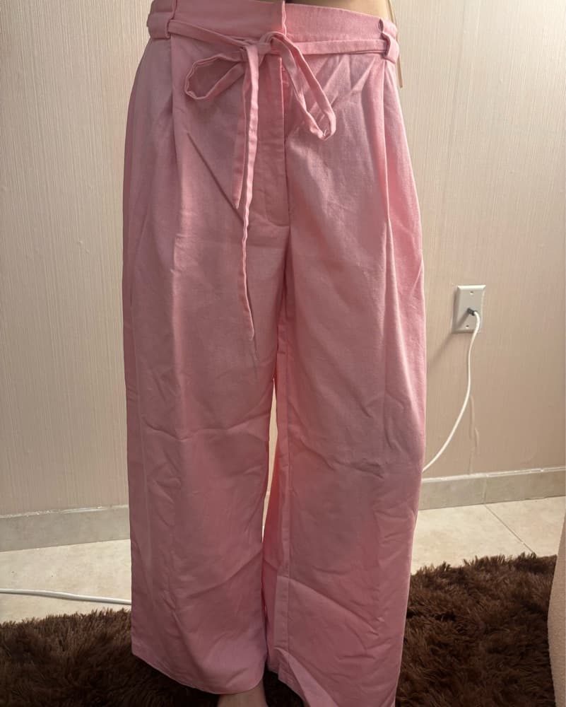 100% Linen Pink Baggy Pants - Image 4