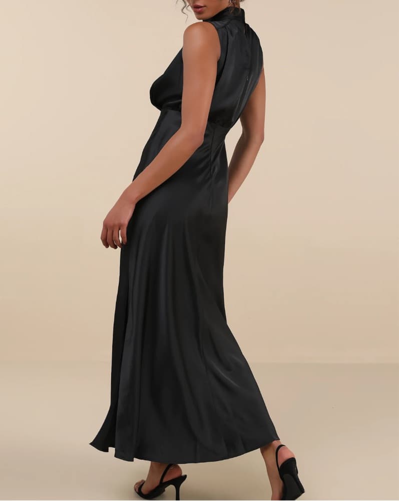 Elegant Black Satin Maxi Dress - Image 2