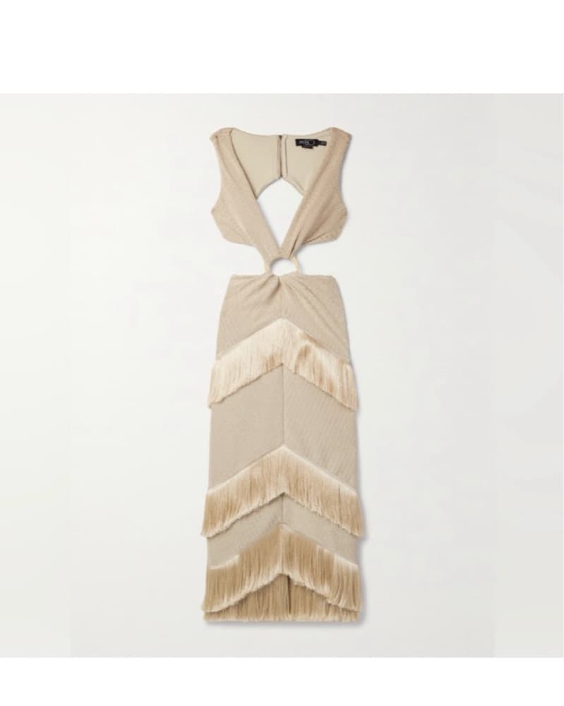 Taupe Fringed Cutout Maxi Dress - Image 2