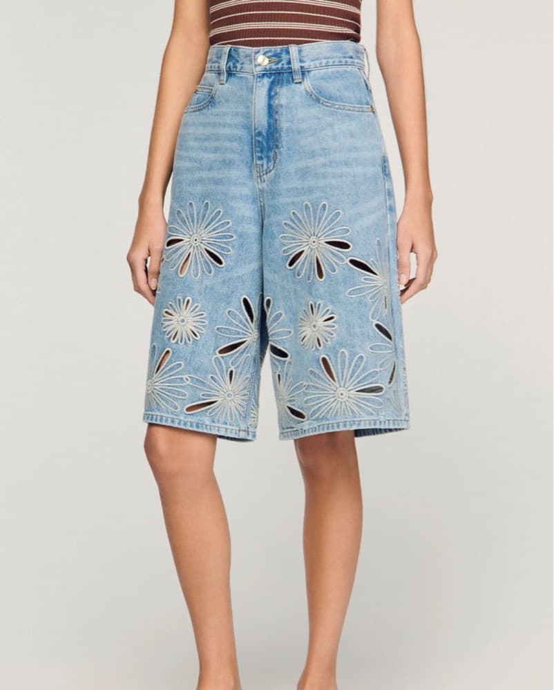 Sandro Flower Denim Shorts  - Image 2