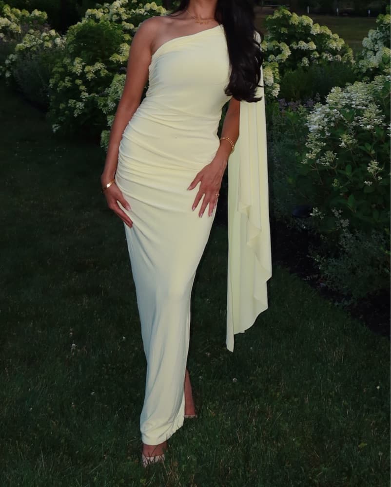 Butter Yellow One-Shoulder Yellow Dress - Image 3