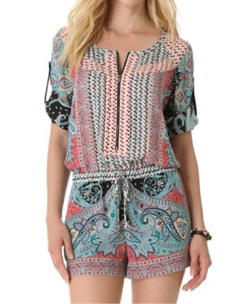 BCBGMAXAZRIA Boho Chic Printed Romper - Image 2