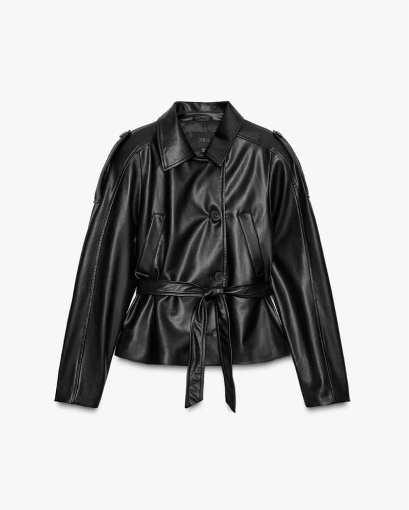 Short Faux Leather Trench Coat - Image 3