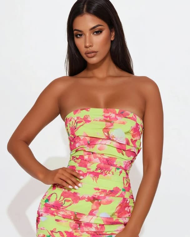 Vibrant Floral Print Strapless Maxi Dress - Image 2