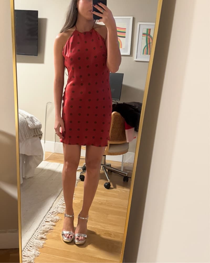Reformation Red Silk Mini Dress - Image 3