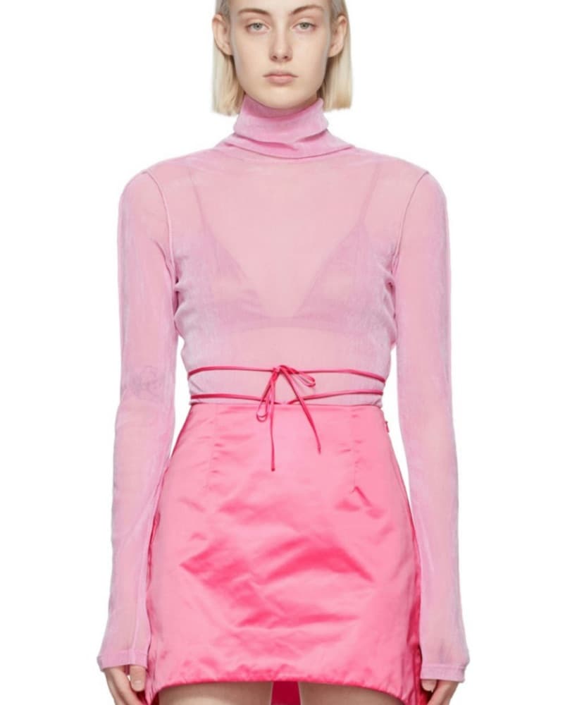 HELMUT LANG Pink Sheer Tulle Turtleneck  - Image 1