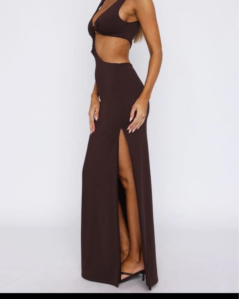 It Feels Wrong Brown Maxi Cut Out Dress - Image 2