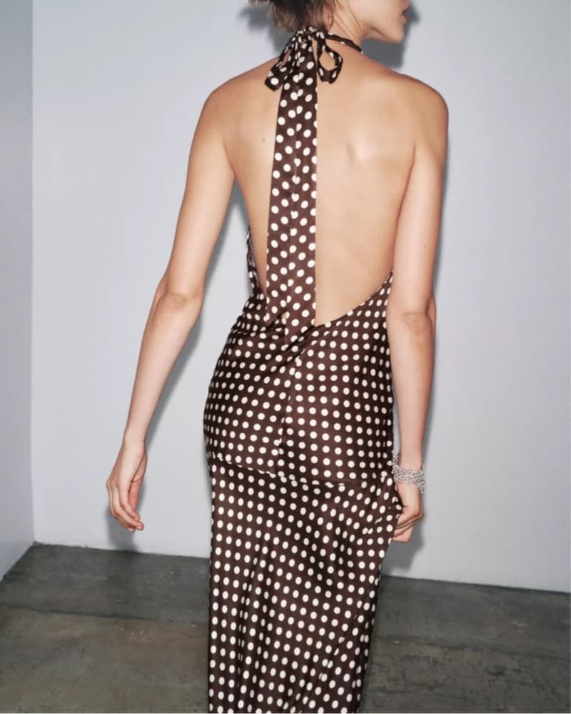 Brown & White Polka Dot Halter Dress - Image 3