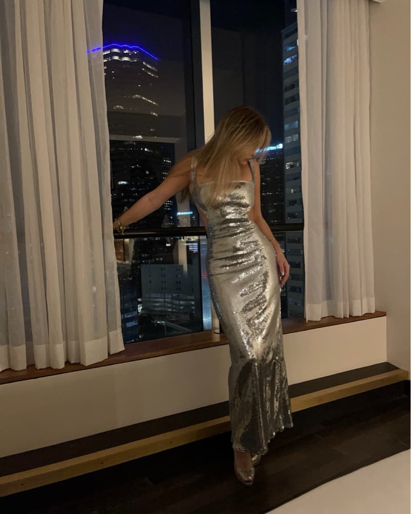 Adoria Sequin Cut Out Maxi Dress - Silve - Image 6