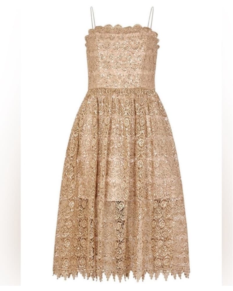 Alice + Olivia Midi Alma Sequin Gold Lace Dress - Image 1