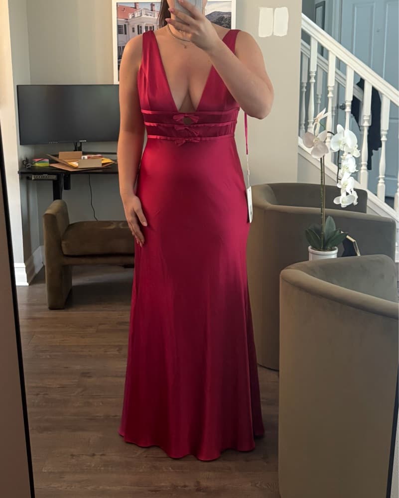 Pink V-Neck Maxi Dress with Bow Detail  - Image 1