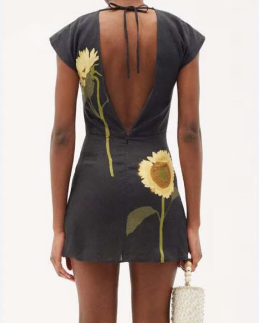 Sunflower-Print Linen-Cambric Mini Dress - Image 3
